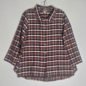 CTC Carol Turner Collection Top Womens Small Multicolor Plaid Dupioni Silk Artsy